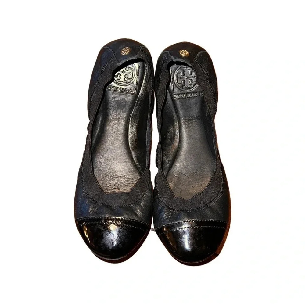 Tory Burch Black Cap Toe Patent Leather Ballet Flat Size 8